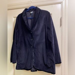J Jill Tuxedo Collar Wide Wale Corduroy Jacket w/Velvet Trim, Back Belt Black L